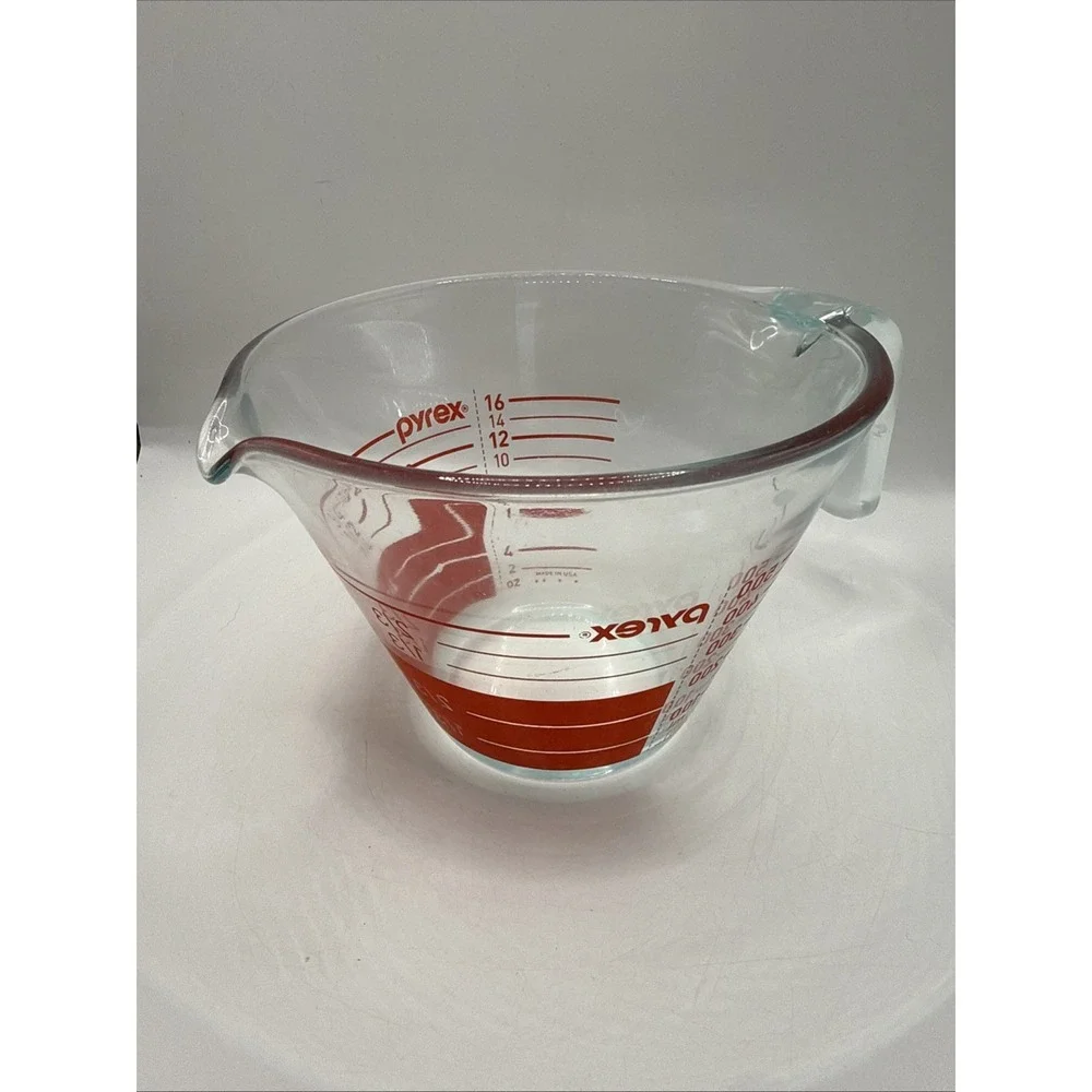 Vintage Pyrex Red Reverse Read 2 Cup Measuring Cup Made in USA Red Lettering